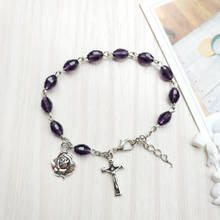 Qigo roxo cristal strand pulseira religiosa jóias cruz católica rosário 2024 - compre barato