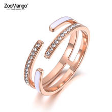 ZooMango Trendy Titanium Stainless Steel White Glaze Rings For Women Mosaic CZ Crystal Love Anniversary Ring Jewelry ZR19077 2024 - buy cheap