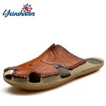 YEINSHAARS-Zapatillas antideslizantes de cuero para hombre, sandalias de playa, zapatos cómodos de verano, chanclas 2024 - compra barato