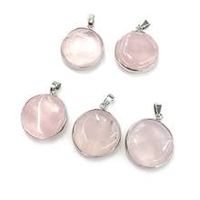New 1PC Rose Quartzs Pendants Round Natural Stone Pendant for Jewelry Making DIY Earring Necklace Size 25x25mm 2024 - buy cheap