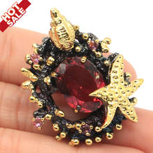 39x32mm Neo-Gothic Vintage 22g Starfish Created 16x12mm Pink Tourmaline Woman's Black Gold Silver Pendant Eye Catching 2024 - buy cheap