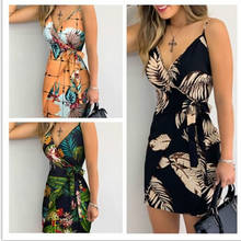 Vestido feminino estampado sexy com decote em v, mini vestido casual de verão para clube e festa, bodycon, moda vintage, plus size xxxl 2024 - compre barato