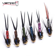 Vampfly 12pcs #12 6 Colors Brass Bead Head Fast Sinking Nymph Fly Copper John Mayfly Stonefly Attractor Trout Fishing Fly Lures 2024 - buy cheap
