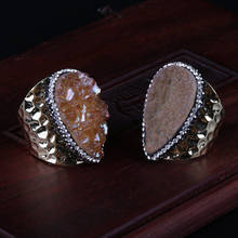 Abalorio de piedra drusa Natural en forma de lágrima para mujer, brazalete abierto de oro martillado, joyería diaria 2024 - compra barato