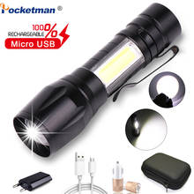 Фонарик, перезаряжаемый через USB фонарь масштабируемый фонарик, мощный водонепроницаемый фонарь онарик, фонарик для кемпинга, светодиодный фонарик COB 2024 - купить недорого