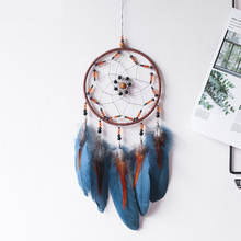 Macrame Dream Catcher Blue Feather Hand-Made Children Girl Gift Pendant Wall Hanging Living Room Decorations Home Ornaments 2024 - buy cheap