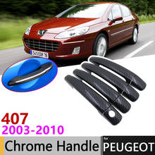 Black Carbon Fiber Door Handle Cover for Peugeot 407 sw 2003~2010 2004 2005 2006 2007 Car Accessories Stickers Trim Set Chrome 2024 - buy cheap