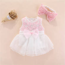 Baby Clothes summer Girl Clothes Sleeveless Bow Lace Wedding dress Rompers Cotton Newborn Jumpsuits Kid Clothes Headband 2024 - buy cheap