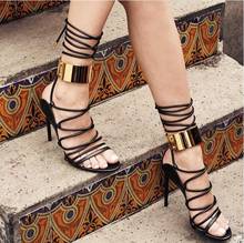 Metal Deocrations Cross-tied High Heels Ankle Strap Sandals Women Peep Toe Narrow Band Ankle Boots Lady Lace-up Stiletto Heels 2024 - buy cheap