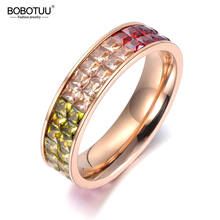 Женское Обручальное кольцо из нержавеющей стали BOBOTUU, обручальное кольцо с кристаллами и разноцветным кубическим цирконием, BR19054 2024 - купить недорого