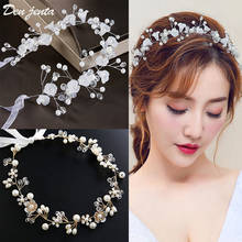 Hand made Wedding Hair Accessory Crystal Pearl Flowers Headband Tiaras Bride Headdress Hair band Jewelry 2024 - buy cheap