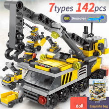 Bloques de construcción para niños, vehículo de ingeniería para armar juguete de ladrillos, excavadora, excavadora, Bulldozer, 6 en 1, 142 piezas 2024 - compra barato