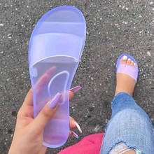 Verano Mujer zapatillas de cristal zapatos de gelatina mujer colores dulces transparente deslizadores de moda mujer Casual Bling zapatos de playa plana 2024 - compra barato