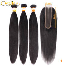 Ossilee Straight Hair Bundles With Closure 2x6 Inch High Ratio Brazilian Hair Weave Bundles Remy Human Hair Bundles With Closure 2024 - buy cheap
