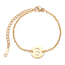 Pulseira pingente de letra e nome inicial, bracelete de aço inoxidável dourado para mulheres, joias femininas, 100% 2024 - compre barato