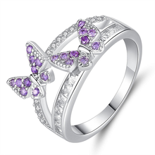 Creativity Purple White Crystal Zircon Double Butterfly Ring for Women Girls Simplistic Micro-zircon Ring Female Fashion Jewelry 2024 - buy cheap