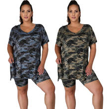 Conjunto de ropa de talla grande para mujer, conjunto de dos piezas de camuflaje, Tops sueltos y pantalones, chándal de verano, venta al por mayor, Dropshipping 2024 - compra barato