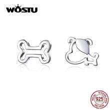 Женские серьги-пусеты WOSTU, маленькие серьги из серебра 925 пробы с собачкой и костями, оригинальный дизайн, CQE649 2024 - купить недорого
