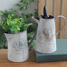 Flower Iron Vase Eco Friendly Galvanised Shabby Home Decor Crafts Vintage Garden Watering Pot Shape Old Desktop Bird Print 2024 - buy cheap