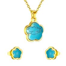 LUXUKISSKIDS Flower Pendant Necklace Earrings Wedding Jewelry Sets CZ Stainless Steel For Women Fashion Dubai Bridal Jewelry Set 2024 - buy cheap