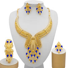 Dubai conjuntos de jóias de ouro africano nupcial presentes de casamento para mulheres saudita árabe colar pulseira brincos anel conjunto de jóias de pedra 2024 - compre barato