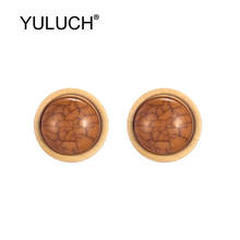 Yuluch brincos pop estilosos para mulheres, redondos, madeira bege, configuração 11 cores, pedra, pinos 2019, étnicos africanos, joias de festa na moda 2024 - compre barato