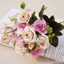 Buquê de rosas artificiais com flores, presente de dia dos namorados, casamento, noiva, decoração de natal, álbum de recortes 2024 - compre barato