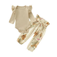 Conjunto de roupas infantis padrão usps, roupas de bebê recém-nascido de malha com babado e calça floral, 2 peças 2024 - compre barato