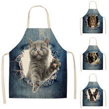 1Pc Cat Dog Pattern Kitchen Aprons Cotton Linen Unisex Dinner Party Cooking Bibs Funny Pinafore Cleaning Tools 53*65cm 2024 - buy cheap