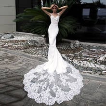 Custom Made See Through Pearls Appliques Body Splice Skirt Satin Mermaid Wedding Dresses Vestido De Novia Sirena 2024 - buy cheap