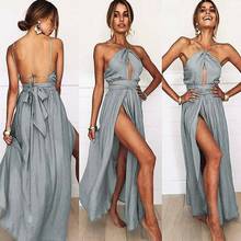 2021 New Sexy Summer Women Boho Maxi Dress Evening Party Dress Beach Sundress Halter Backless Sundress Halter Slit Dress 2024 - buy cheap