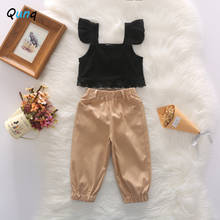 Qunq-Conjunto de ropa para niños de 1, 2, 3, 4 y 5 años, pantalón largo negro, Moda de Primavera y verano, 2021 2024 - compra barato