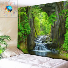 Tapeçaria personalizada multifuncional estilo boho, mandala, decoração para parede, floresta, cascata, rio, dormitório 2024 - compre barato
