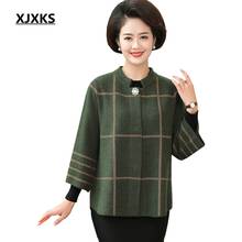 XJXKS Women Coat Autumn And Winter New Arrival Knitted Plaid Jacket Plus Size Cardigan Female 7/10 Sleeve Outwear Warm Coats 2024 - buy cheap