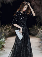 Black Evening Dress Female 2020 New Fashion Half Sleeve Long Banquet Dress Sequins O-neck Prom Party Dress Formal Dresses 2024 - buy cheap