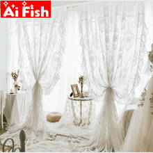 Korean White Lace Tulle For Grils Bedroom with Retro Lotus Leaf Princess Curtains Sheer Finished Weeding Decor Drapes M190#30 2024 - buy cheap
