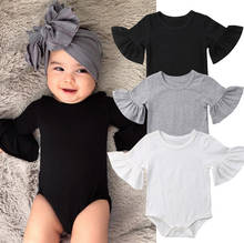 Pudcoco US Stock Newborn Infant Baby Girl Bodysuit Short Sleeve Solid Clothes Flared Sleeve Jumpsuit Sunsuit Outfits 2024 - buy cheap