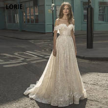 LORIE 2020 Bohemian Wedding Dresses Boho Off Shoulder Appliqued Lace Beaded Sequins Sleeveless Bridal Gowns Backless Ruffle Sash 2024 - buy cheap