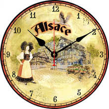 Reloj de pared con diseño de paisaje de Alsace, accesorio de estilo francés, de imitación de madera, redondo, con números romanos, ideal para dormitorio y cocina 2024 - compra barato