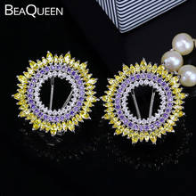 BeaQueen CZ Large Round Shape Ear Studs Earring Yellow and Purple Cubic Zirconia Crystal Women Stud Earrings Jewellery E149 2024 - buy cheap
