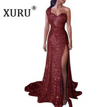 XURU Sexy Women's One-Sleeve Sleeveless Bronzed Split Long Dress 2020 Spring New Women's Shiny Dress 2024 - buy cheap