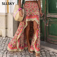 SLLSKY-faldas largas con estampado Floral para mujer, faldas de cintura alta con banda elástica, de corte Irregular, para verano, 2021 2024 - compra barato