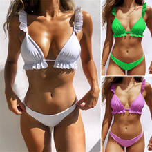 Bikini brasileño con volantes para Mujer, con traje de baño Sexy Push-Up, conjunto de Bikini con cuello Halter, ropa de playa para verano, 2019 2024 - compra barato