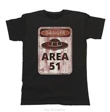 Danger Area 51 Aliens Funny Mens T-Shirt UFO Spaceship Space Gift Top T Shits Printing Short Sleeve Casual O-Neck Cotton 2024 - buy cheap