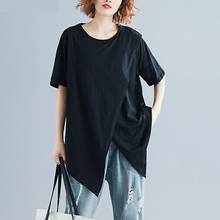 Femme Women T-Shirt 2020 Summer Harajuku Basic Short Sleeve Cotton O-Neck Irregular Patchwork Black White Loose Tops Female 2024 - buy cheap