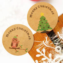 102pcs Christmas Tree And Cute Owl Style Kraft Circle Seal Sticker Point Sticker Baking Packaging Biscuit Bag Sealing Sticker 2024 - buy cheap