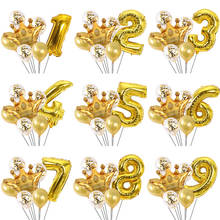 Воздушные шары из алюминиевой фольги с цифрами, 7 шт./лот, 32 дюйма, большие золотые короны, шары с конфетти, украшения для дня рождения, свадьбы, праздника 2024 - купить недорого