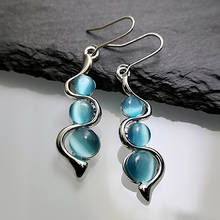 Bohemian Twist Wave Earrings For Women Trendy Retro Silver Color Statement Bead Blue Round Resin Stone Dangle Earrings Jewelry 2024 - buy cheap
