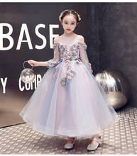 Bonito laço 3d flor princesa traje crianças comunhão longo vestido da menina flor festa vestidos de baile pageant vestidos de casamento para meninas 2024 - compre barato