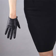 Leather Touch Screen Gloves 16cm Ultra Short Sheepskin Black Women 5-TB05 2024 - buy cheap